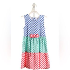 Florence Eiseman Blue, Mint & Coral Gingham Tiered Dress NWT Sz 5